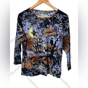 Jane Ashley Top Size L Halloween Witch Multicolor Sequined 3/4 Sleeve Dark Core